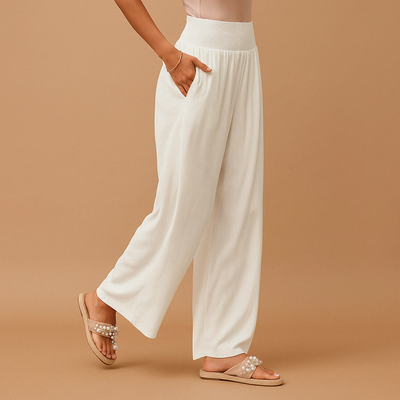 Luchtige broek dames met rechte pijpen en elastische taille | Loïs