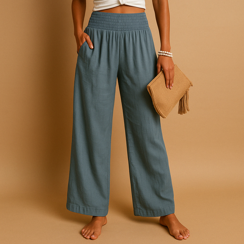 Luchtige broek dames met rechte pijpen en elastische taille | Loïs
