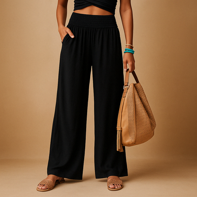Luchtige broek dames met rechte pijpen en elastische taille | Loïs