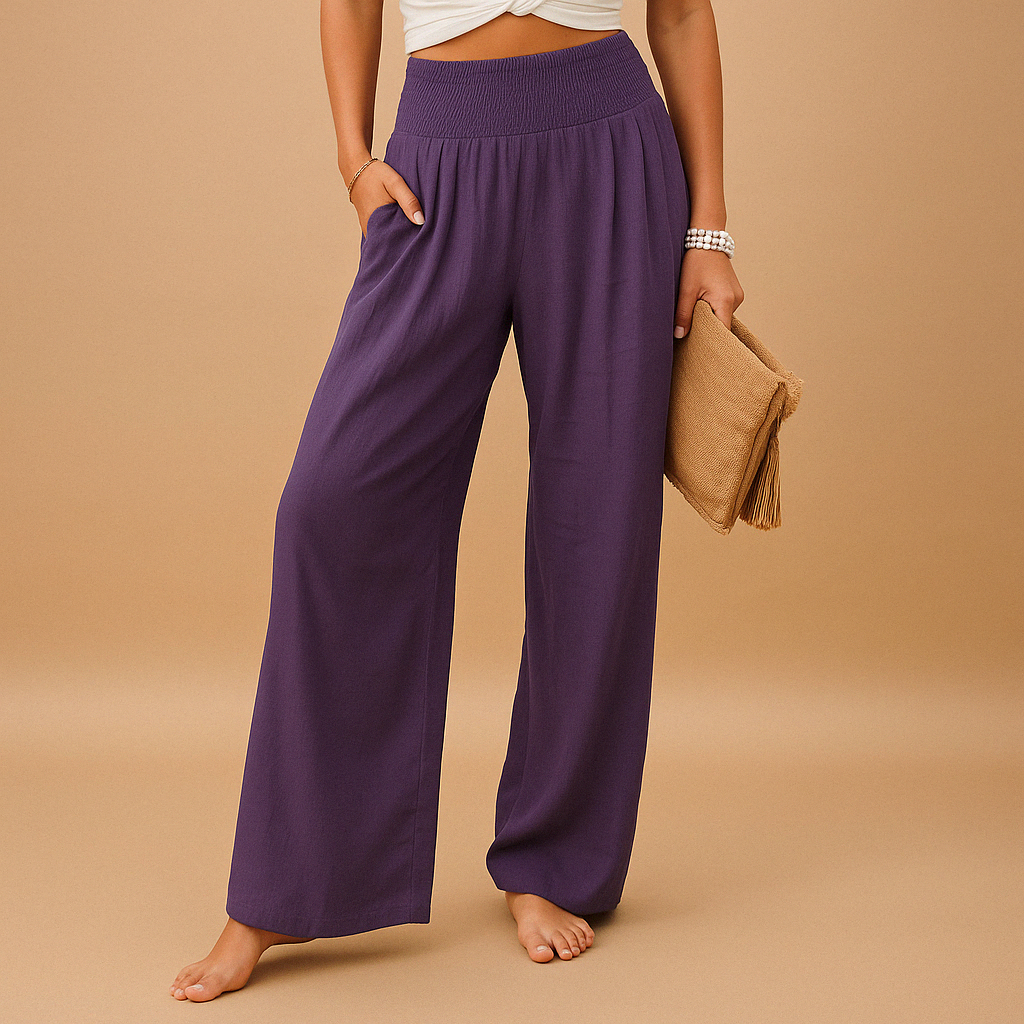 Luchtige broek dames met rechte pijpen en elastische taille | Loïs