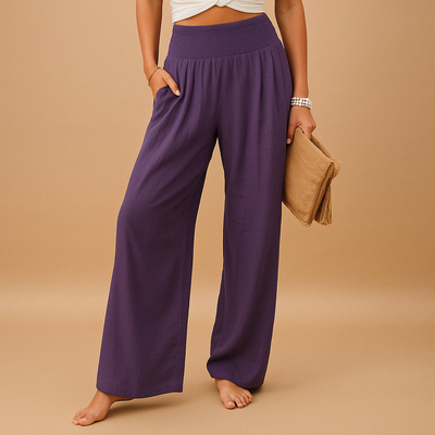 Luchtige broek dames met rechte pijpen en elastische taille | Loïs