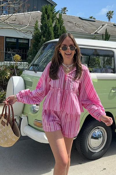 Inna - Striped Print Shirt and Shorts Set