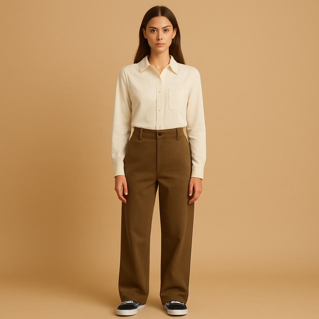 Asymmetrische baggy broek met dubbele knoopsluiting voor dames | Roos