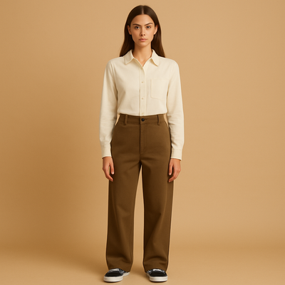 Asymmetrische baggy broek met dubbele knoopsluiting voor dames | Roos