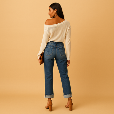 Casual denim jeans met asymmetrische taille voor dames | Edna