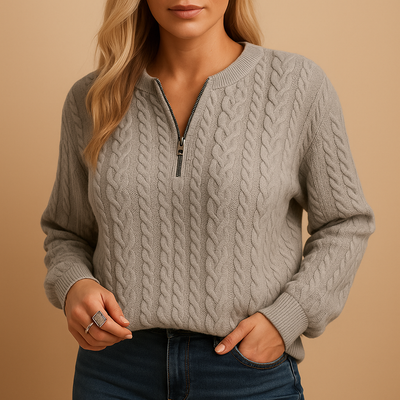 Casual gebreide damestrui met ronde hals en structuur | Yenthe
