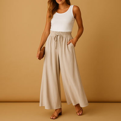 Chique broek met hoge taille en wijde pijpen voor dames | Yara