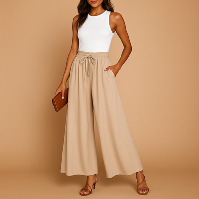 Chique broek met hoge taille en wijde pijpen voor dames | Yara