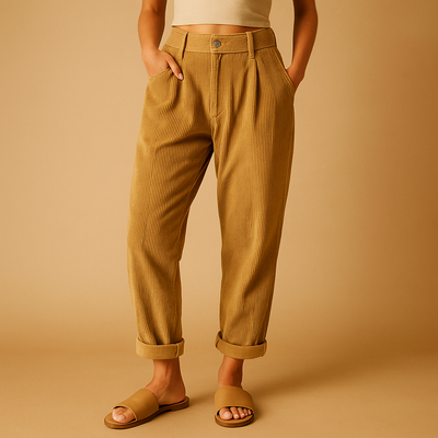 Corduroy broek met hoge taille en rechte pijpen voor dames | Nina
