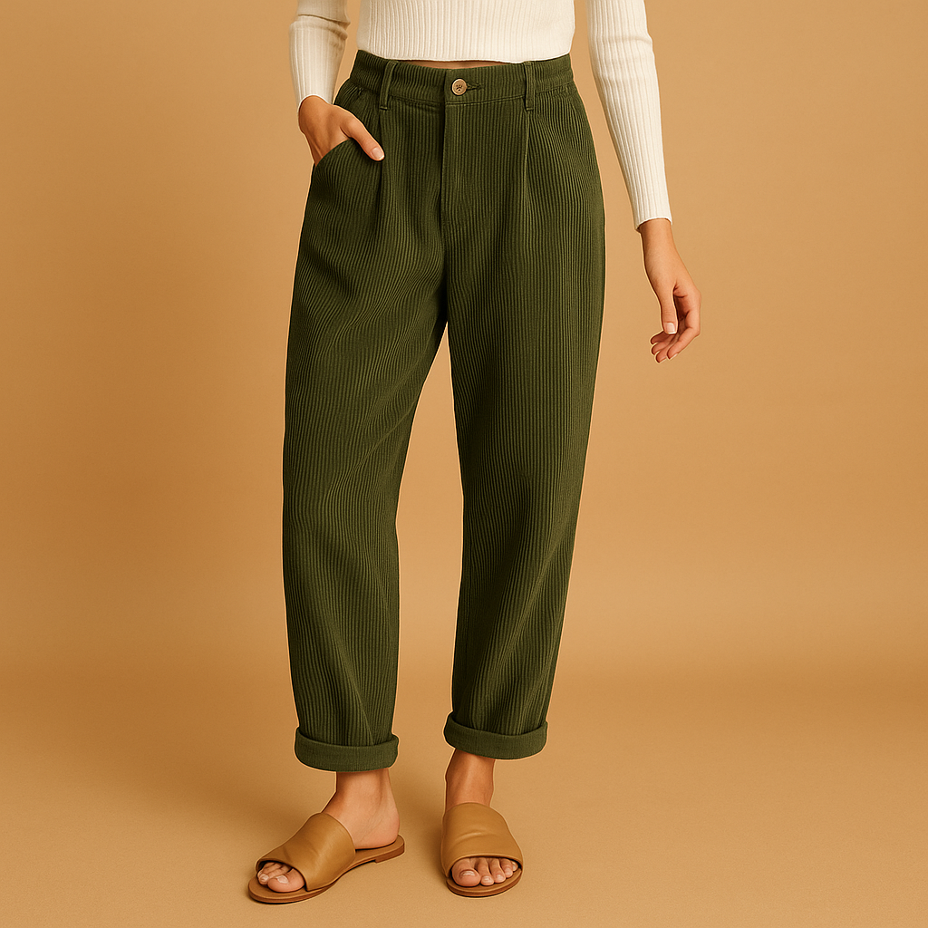 Corduroy broek met hoge taille en rechte pijpen voor dames | Nina