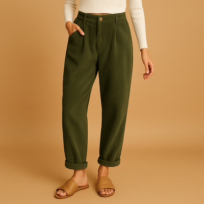 Corduroy broek met hoge taille en rechte pijpen voor dames | Nina