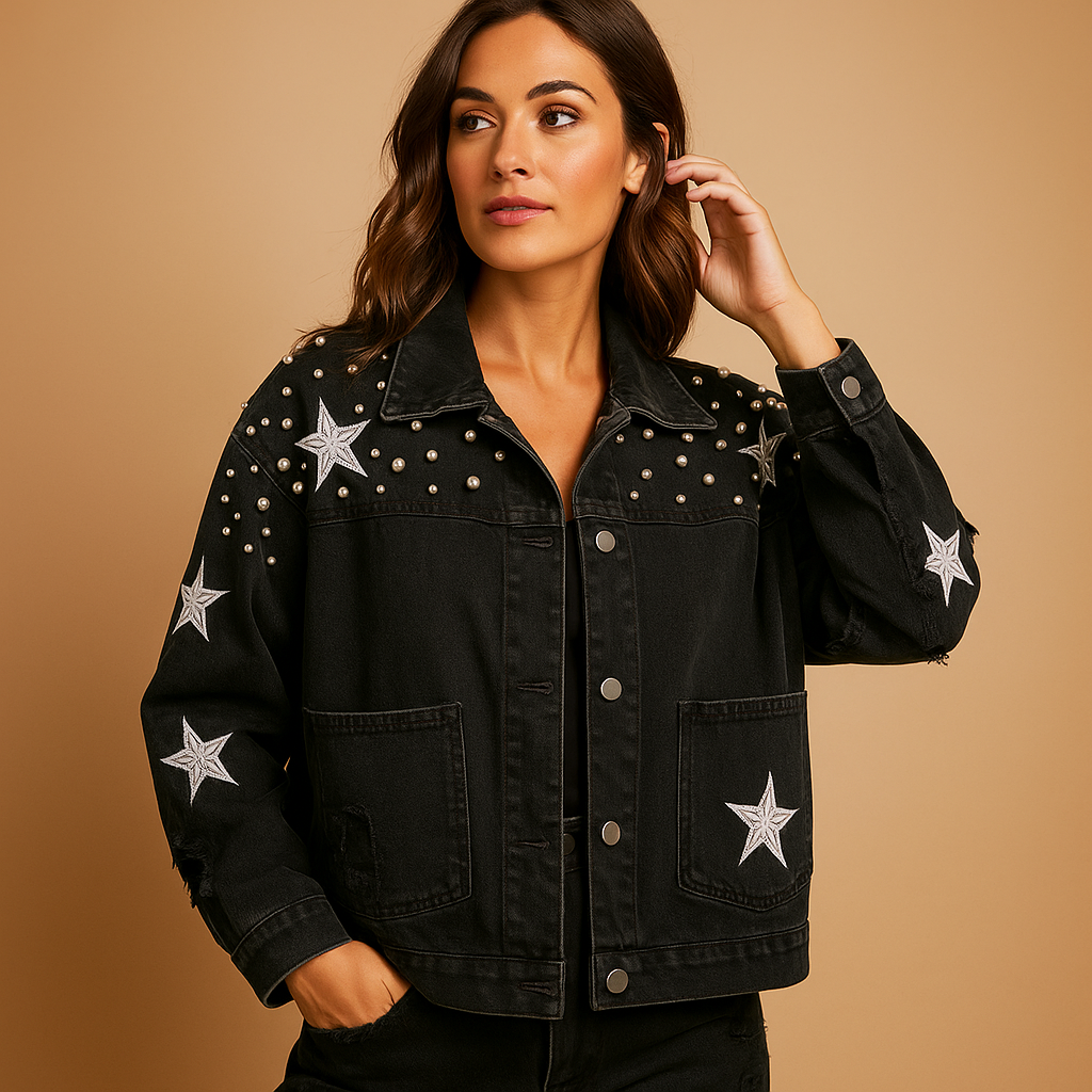 Cropped denim jas voor dames met knoopsluiting | Femke