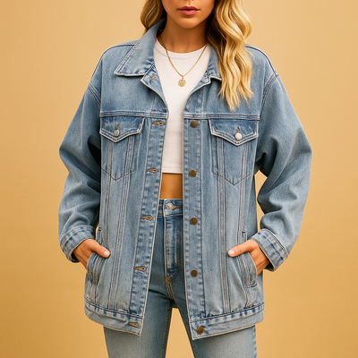 Denim winterjack met knoopsluiting voor dames | Yvette