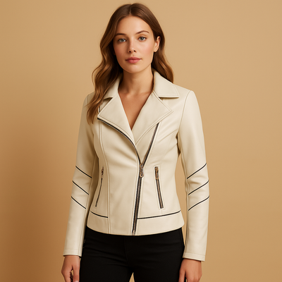 Elegante leren jas met asymmetrische rits voor dames | Lotte