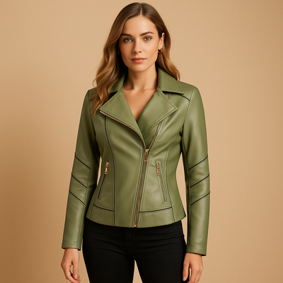 Elegante leren jas met asymmetrische rits voor dames | Lotte
