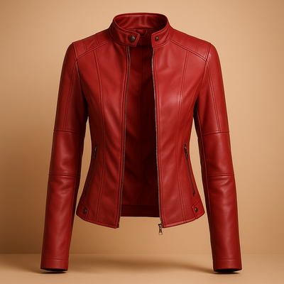 Elegante leren jas met kraag en rits voor dames | Marije