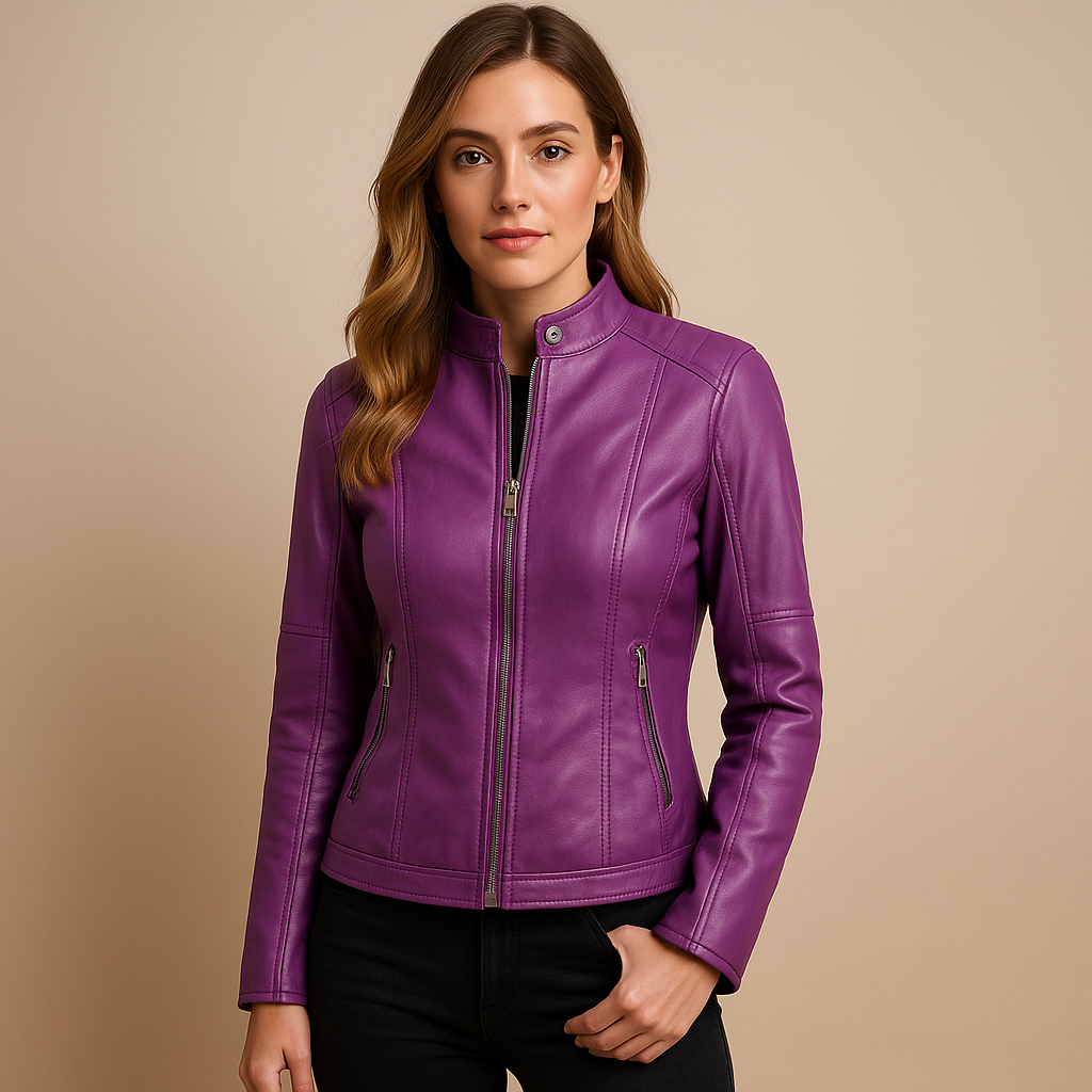 Elegante leren jas met kraag en rits voor dames | Marije