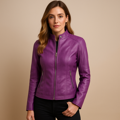 Elegante leren jas met kraag en rits voor dames | Marije