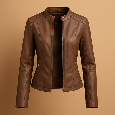 Elegante leren jas met ritssluiting voor dames | Lotte