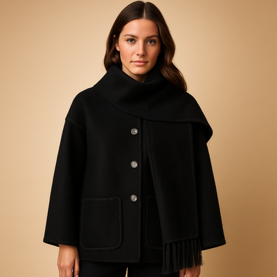Elegante wintermantel met ceintuur en sjaal voor dames | Annelies