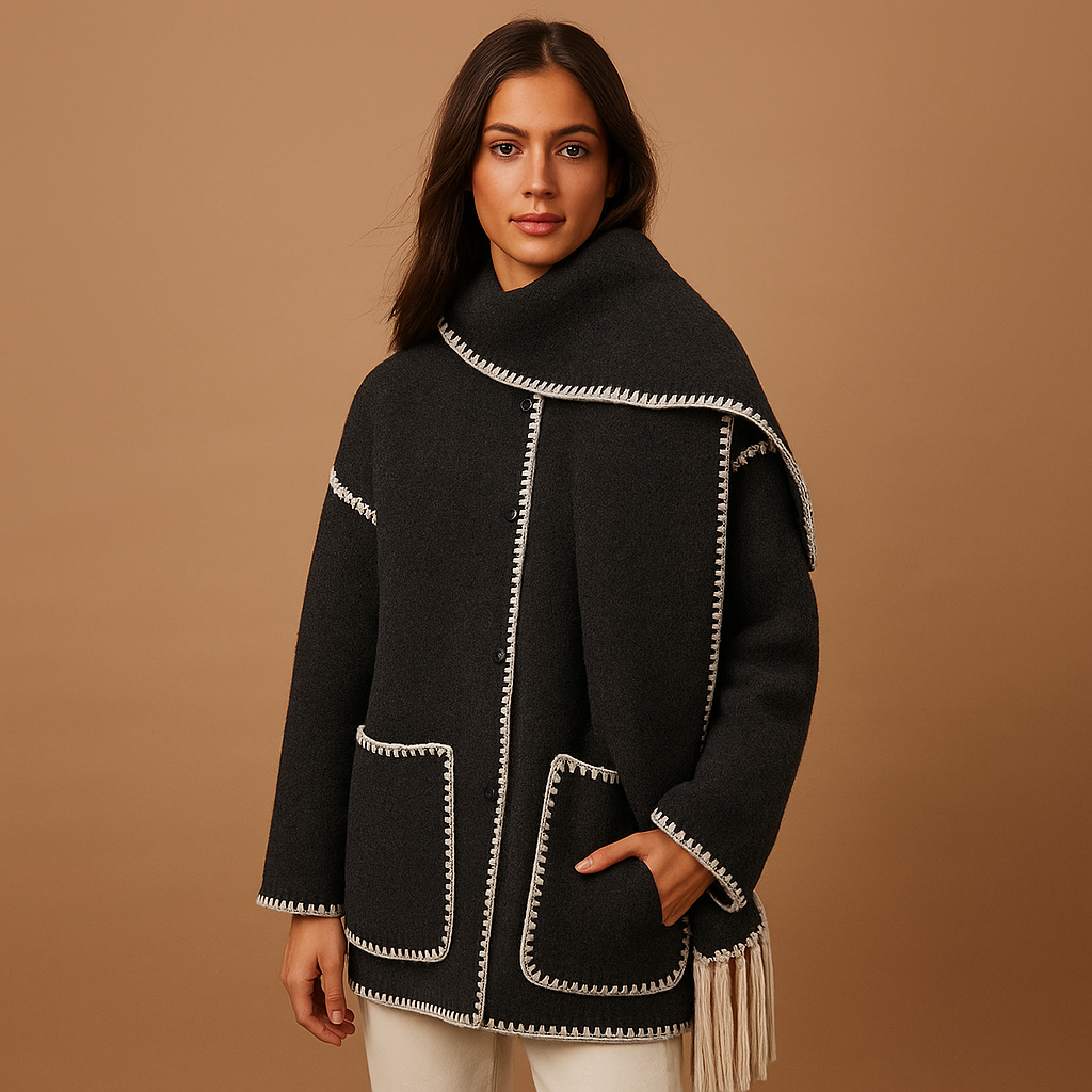 Elegante wintermantel met ceintuur en sjaal voor dames | Annelies
