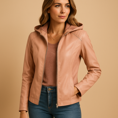 Faux leren jas met capuchon voor dames | Jasmijn