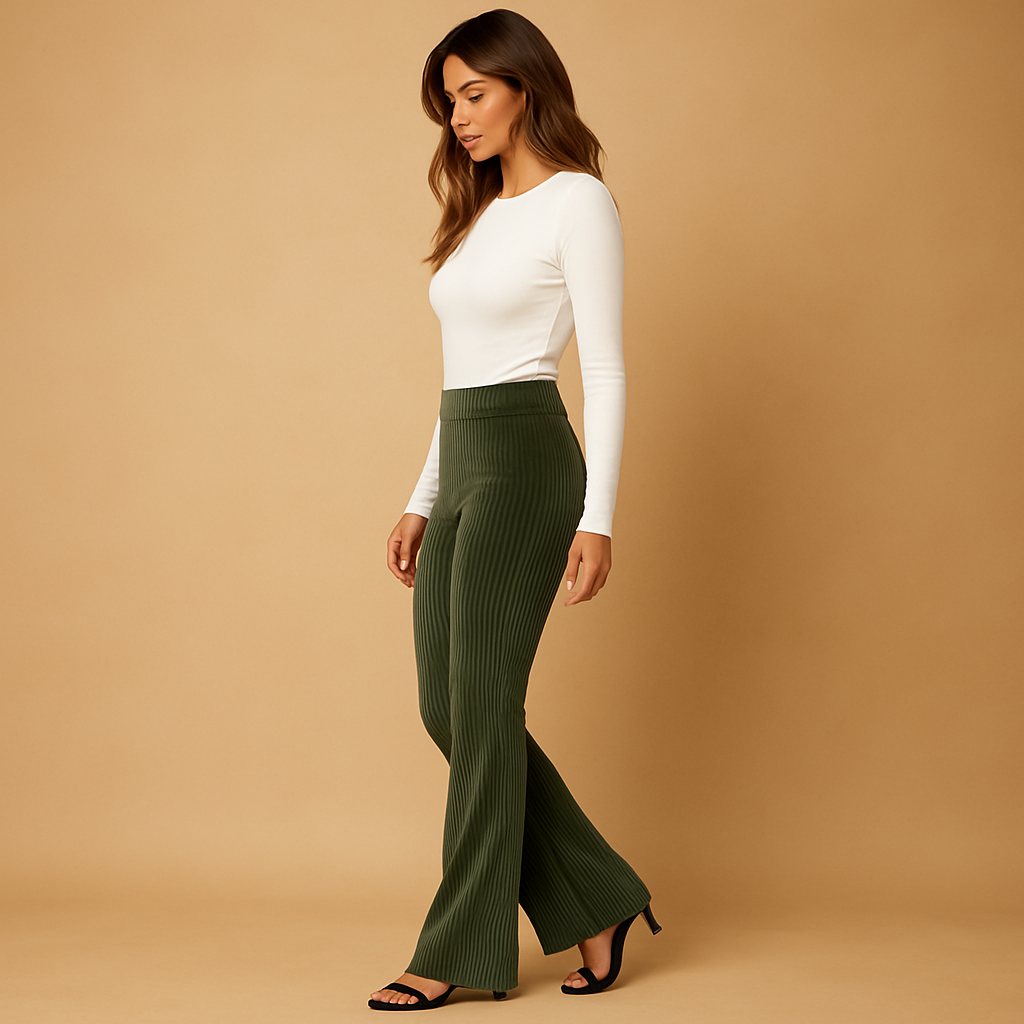 Flared corduroy broek met hoge taille voor dames | Yara