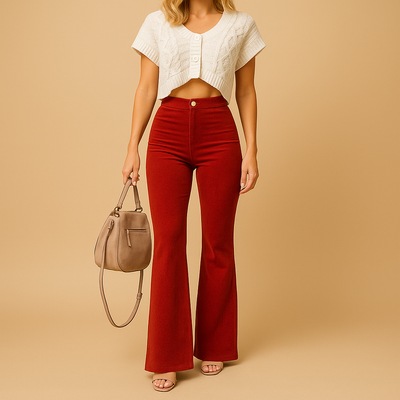 Flared corduroy broek met hoge taille voor dames | Yinthe