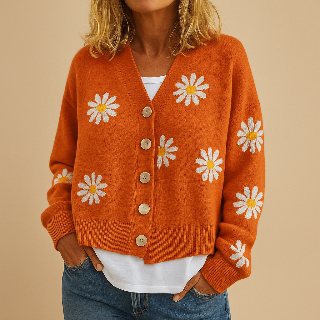 Gebreid damesvest met bloemenpatroon en knoopsluiting | Marije