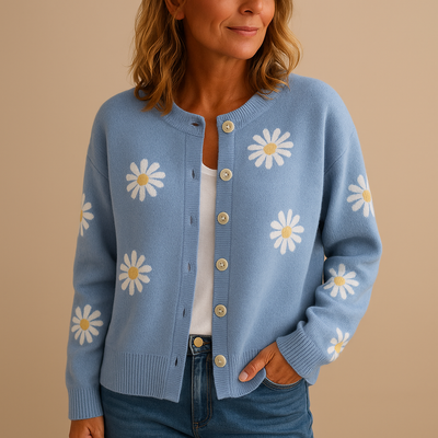 Gebreid damesvest met bloemenpatroon en knoopsluiting | Marije