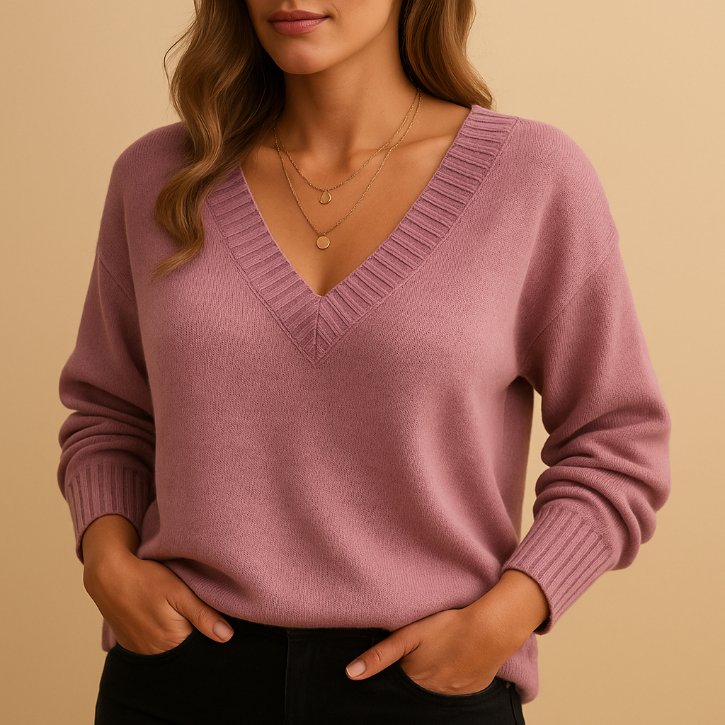 Gebreide V-hals trui in casual fit voor dames | Milou