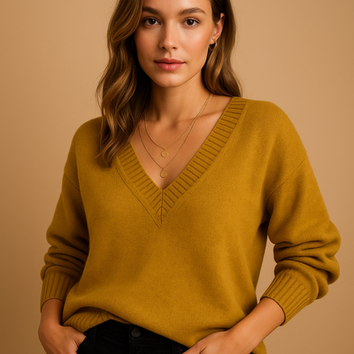 Gebreide V-hals trui in casual fit voor dames | Milou
