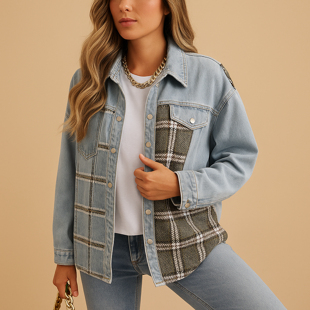 Geruite denim-look jas voor dames | Linde
