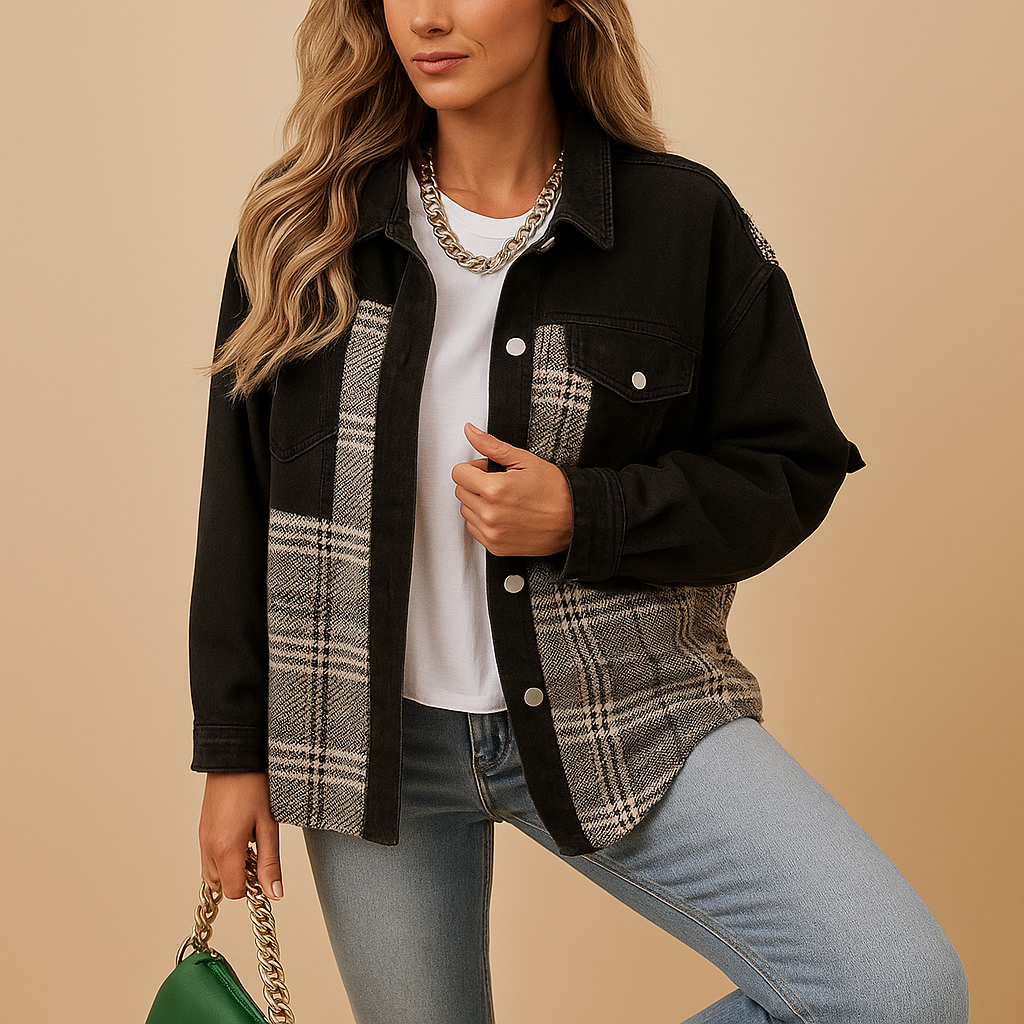 Geruite denim-look jas voor dames | Linde