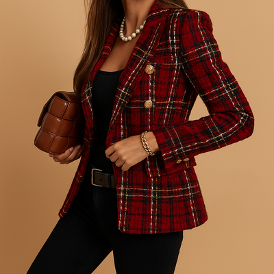 Geruite double-breasted blazer voor dames | Elvira