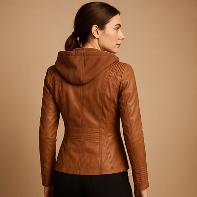 Kort leren jack met afneembare capuchon voor dames | Nadine