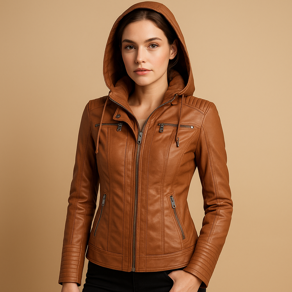 Kort leren jack met afneembare capuchon voor dames | Nadine