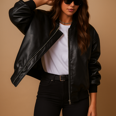 Lang leren baseball jack voor dames | Jolien
