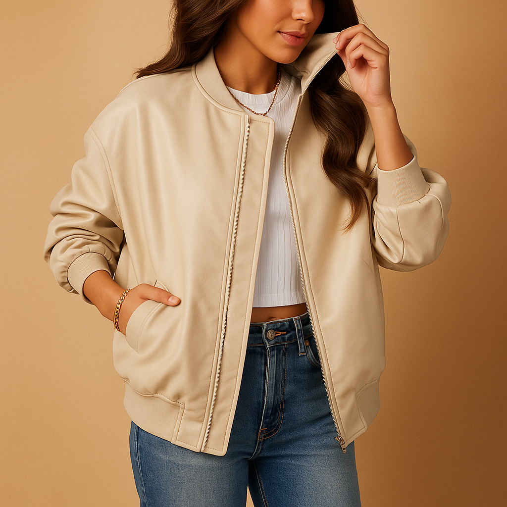 Lang leren baseball jack voor dames | Jolien