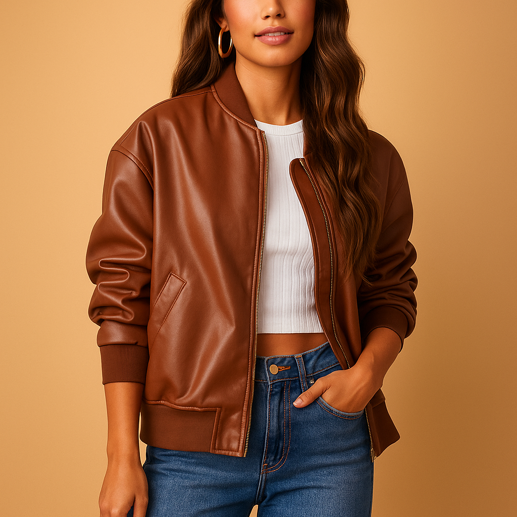 Lang leren baseball jack voor dames | Jolien