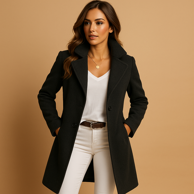 Lange elegante damesjas met knopen | Milou