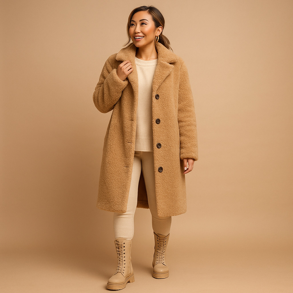 Lange teddy jas in beige voor dames | Lieke
