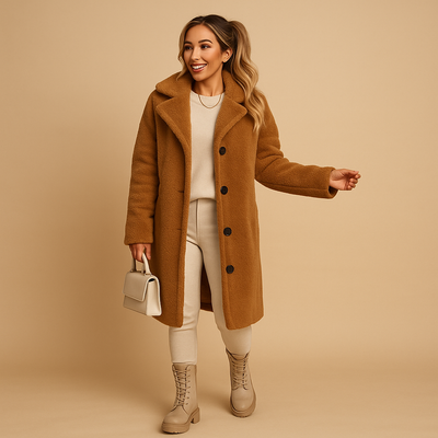 Lange teddy jas in beige voor dames | Lieke