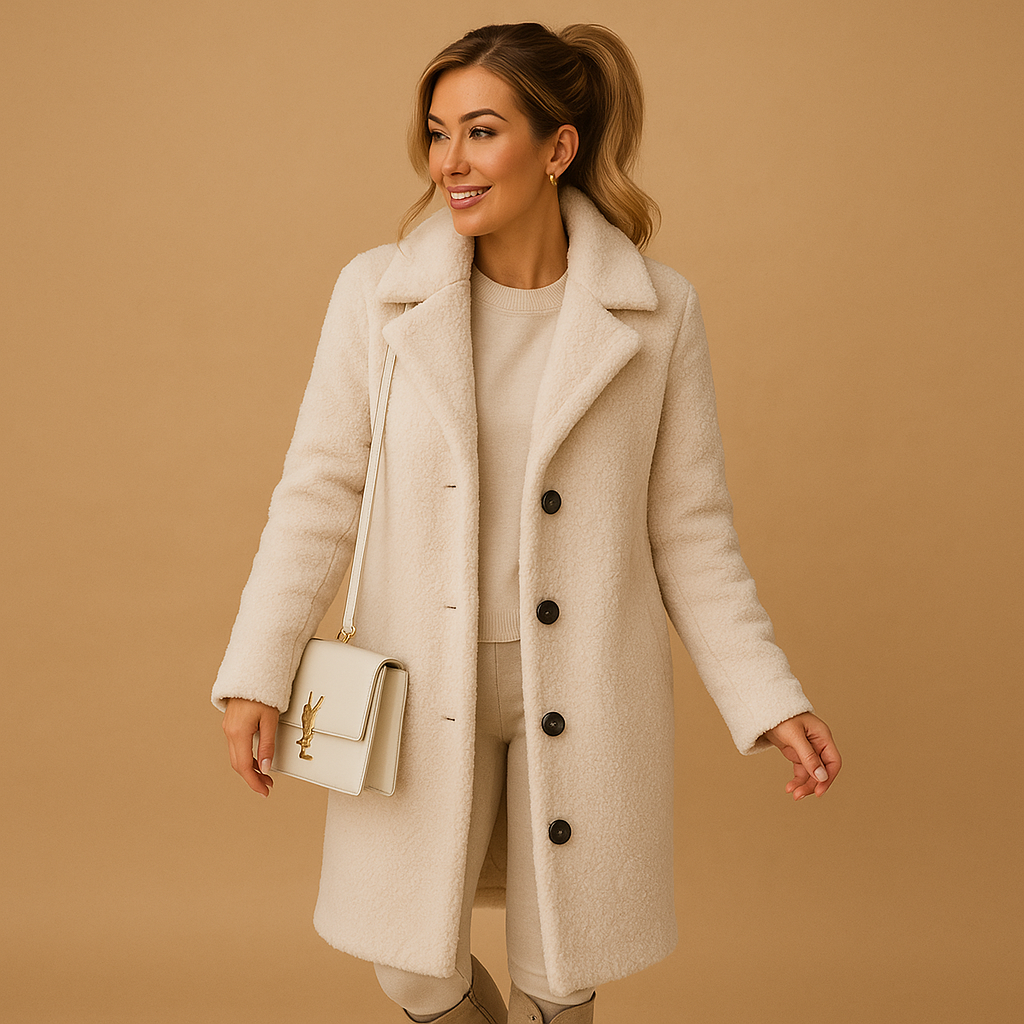 Lange teddy jas in beige voor dames | Lieke