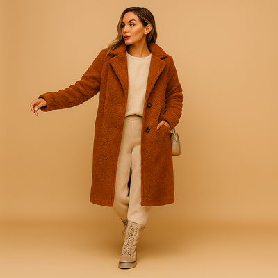 Lange teddy jas in beige voor dames | Lieke
