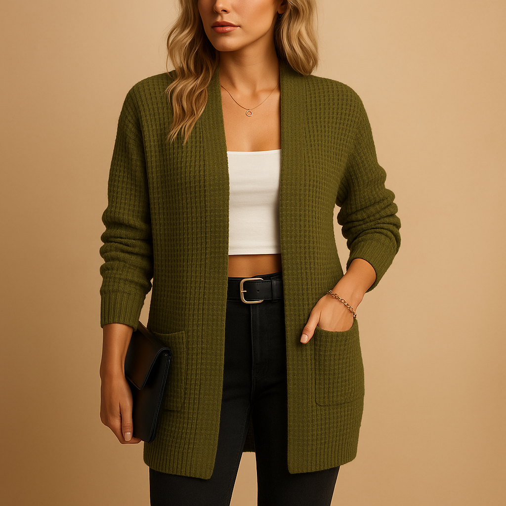 Lange V-hals vest met zakken voor dames | Lianne