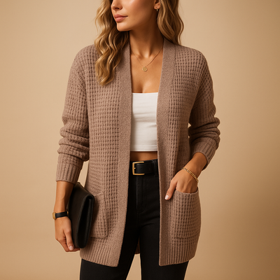 Lange V-hals vest met zakken voor dames | Lianne