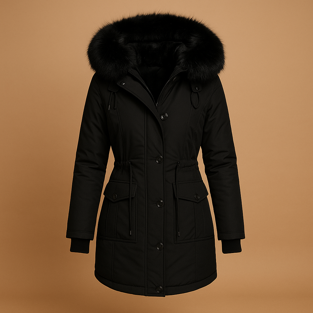 Lange waterdichte winterjas met imitatiebontkraag voor dames | Marije