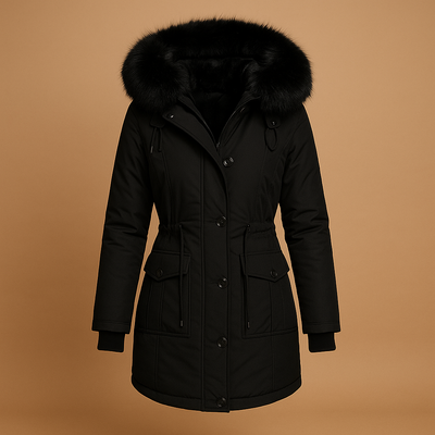 Lange waterdichte winterjas met imitatiebontkraag voor dames | Marije