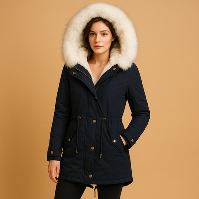 Lange winterjas met imitatiebont capuchon voor dames | Marlies